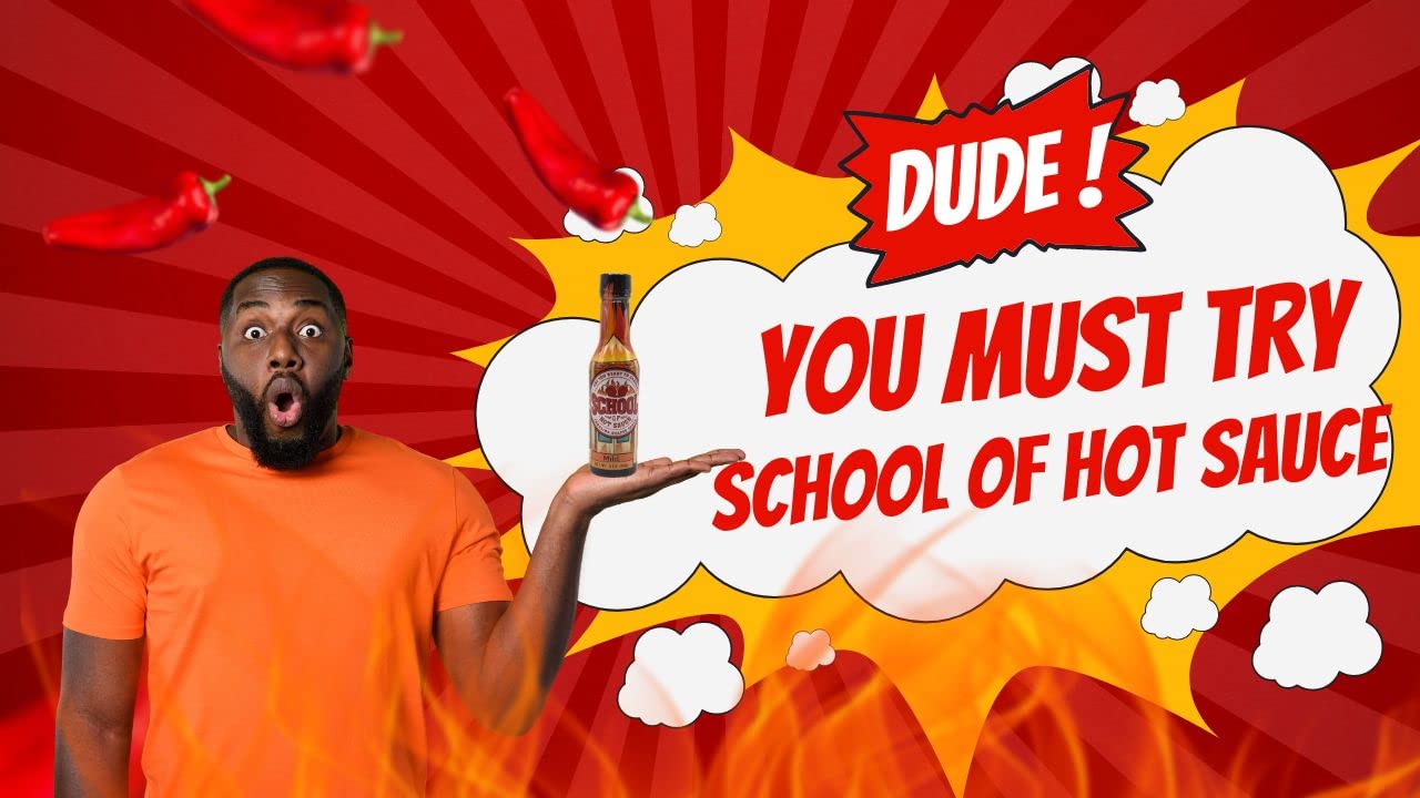 School of Hot Sauce, Mild, Carolina Reaper Pepper Sauce, A Perfect Balance of Heat and Flavor, Gourmet Hot Sauce, Versatility For All Kinds of Foods, Exquisite Taste In A Bottle, 5 fl oz.