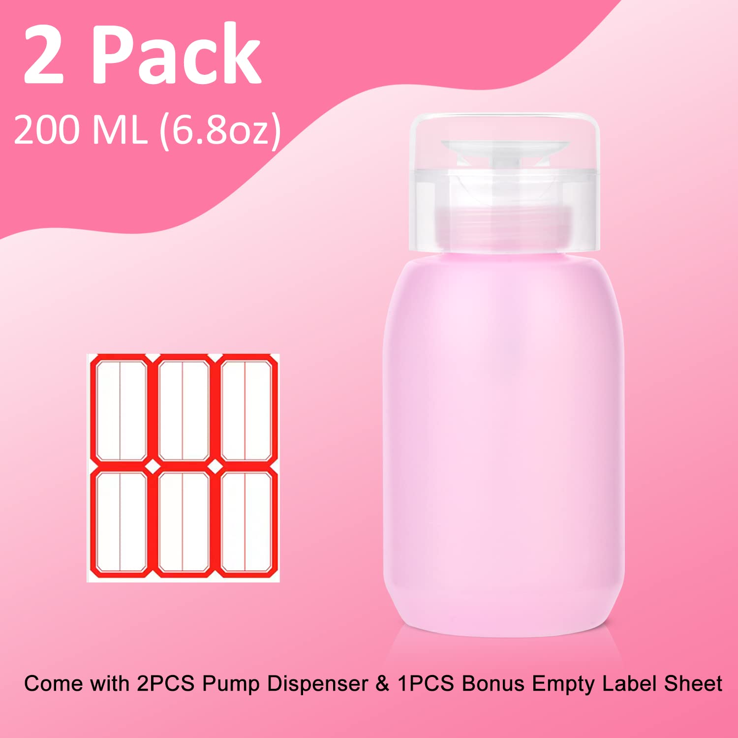 NXJ INFILILA Acetone Pump Dispenser, Push Down Pump Dispenser 2 Pack Nail Polish Remover Pump Empty Pump Bottle Dispenser for Alcohol, Nail Polish & Makeup Remover, Toner, etc 200ml (6.8oz)