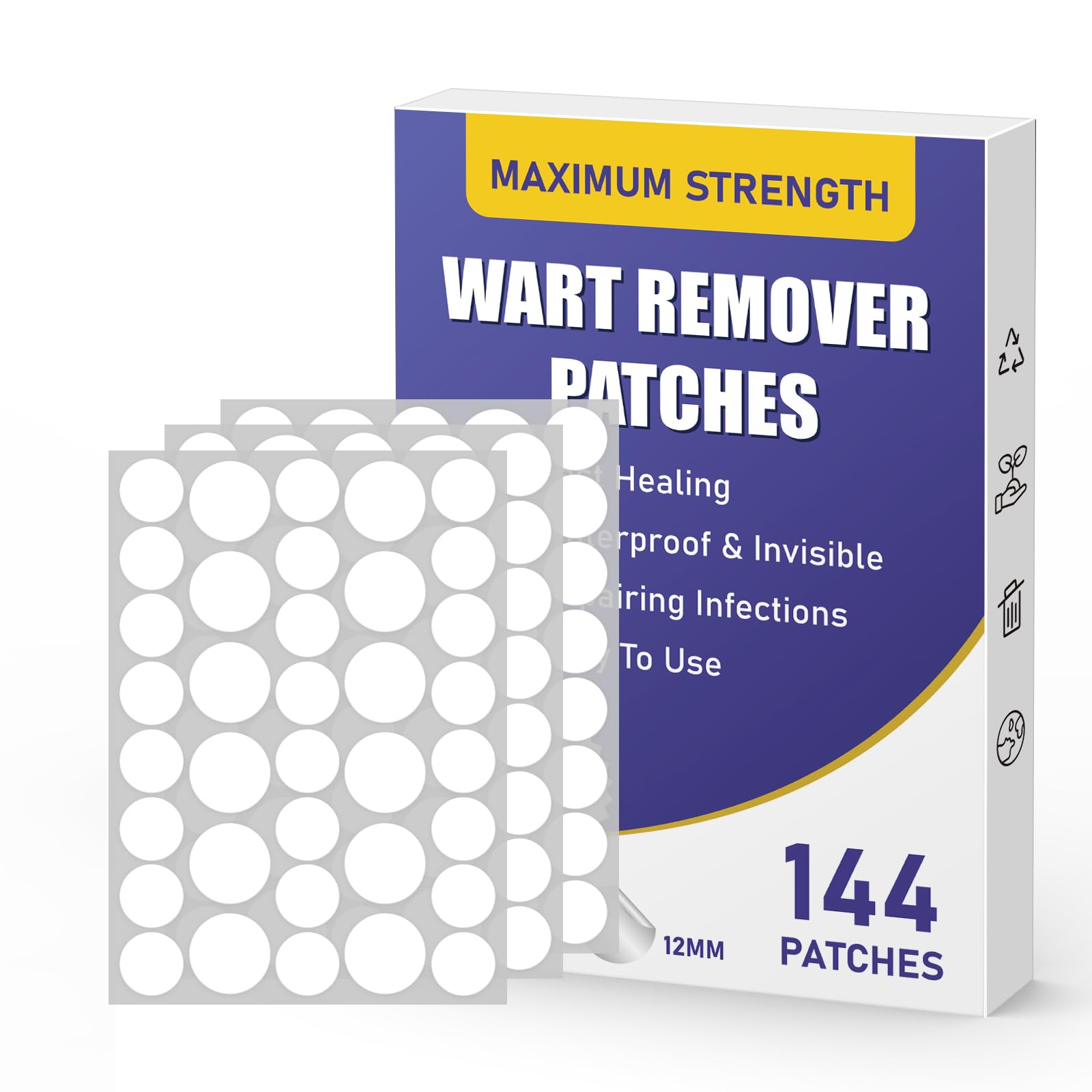 WABRINY Maximum Strength Wart Remover Patches, Fast & Easy Operate Hydrocolloid Waterproof Invisible Sticker, Skin Care Removal Patches for All Skin Types, 144pcs-2