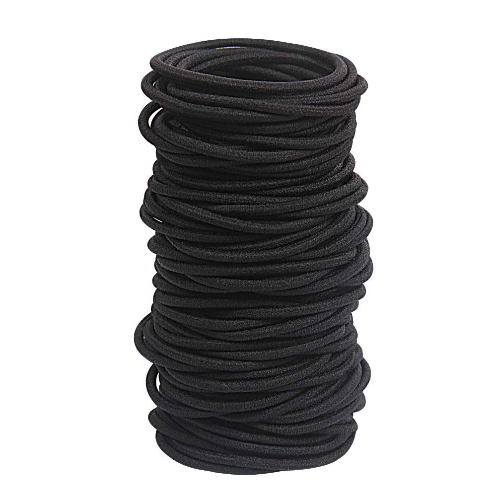 GOSICUKA 120 pcs Black Hair Elastic for Thick and Curly No Metal Hair Ties Value Pack (3mm)