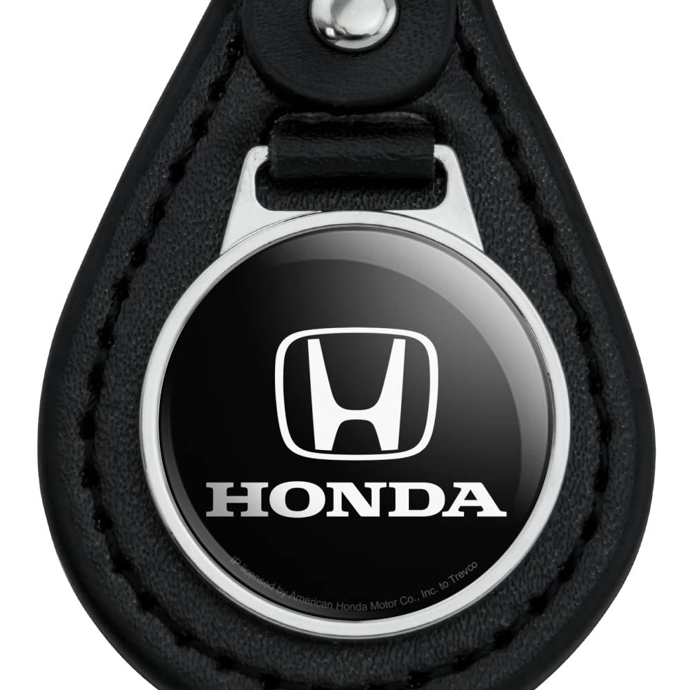 GRAPHICS & MORE Black Leather Honda Logo Keychain