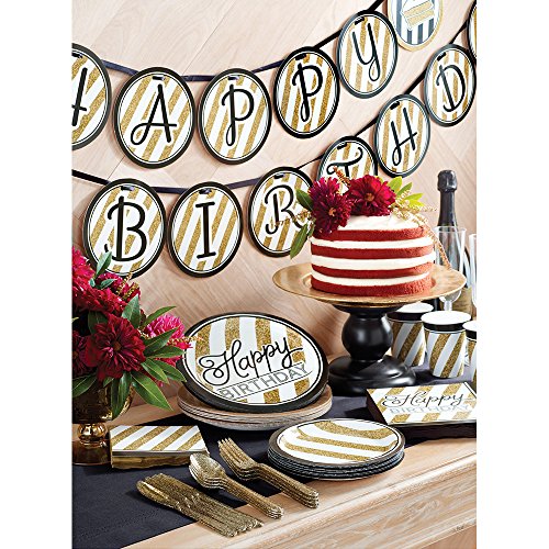 Creative Converting 8-Count Sturdy Style 7-Inch Paper Dessert Plates, Black and Gold