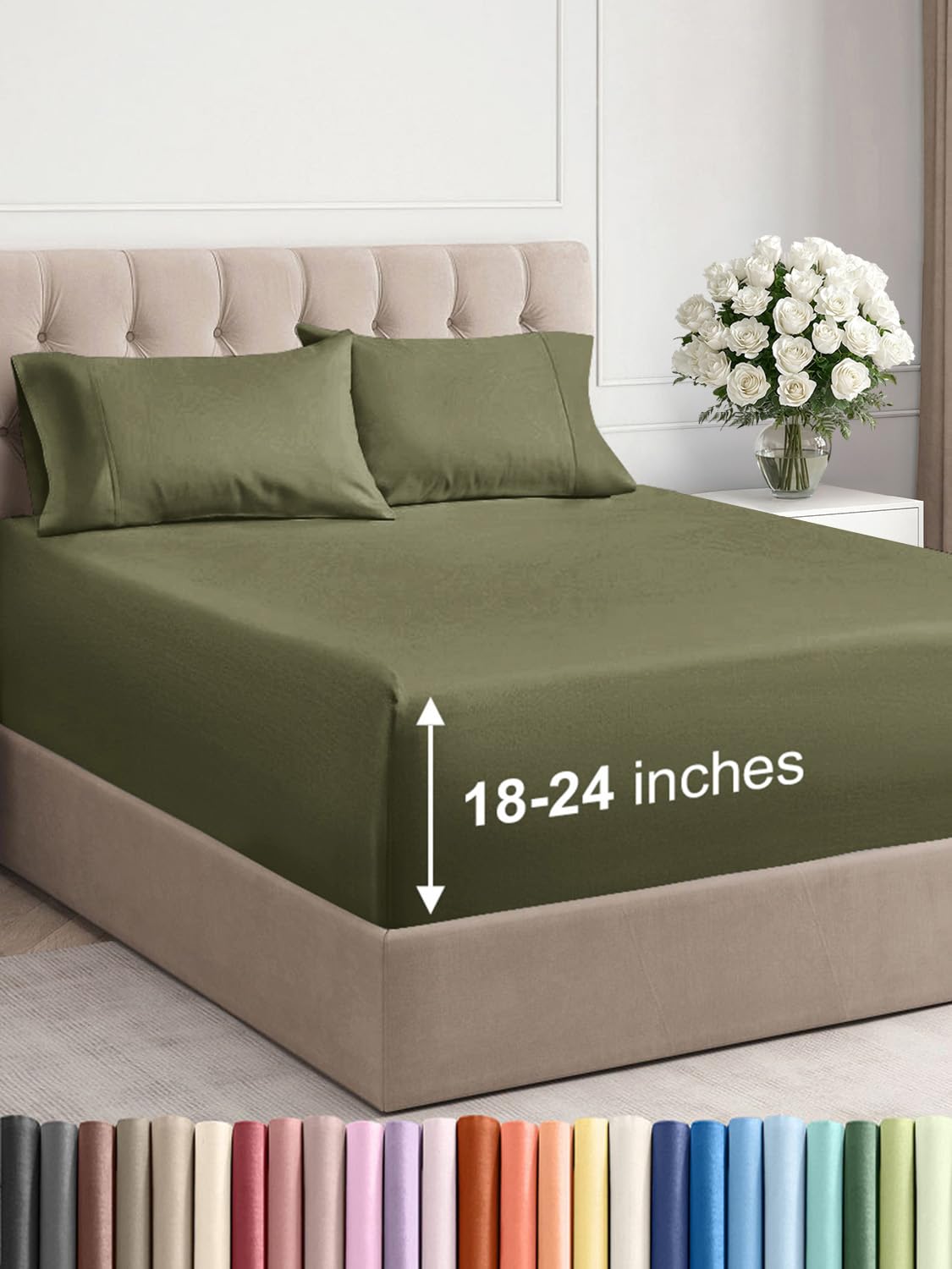 Extra Deep Pocket Queen Sheet Set - 4 Piece Breathable & Cooling Bed Sheets - Hotel Luxury Sheet Set - Soft, Wrinkle Free & Comfy - Easily Fits Extra Deep Mattresses - Deep Pocket Sage Green Sheets