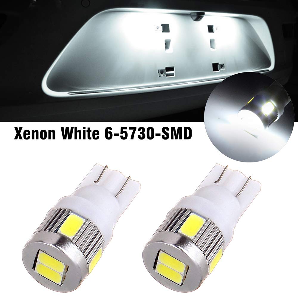 cciyu 194 Extremely Bright LED Bulbs T10-6-5730-SMD Light Lamp License Plate Light Lamp Wedge T10 168 2825 W5W White Pack of 2