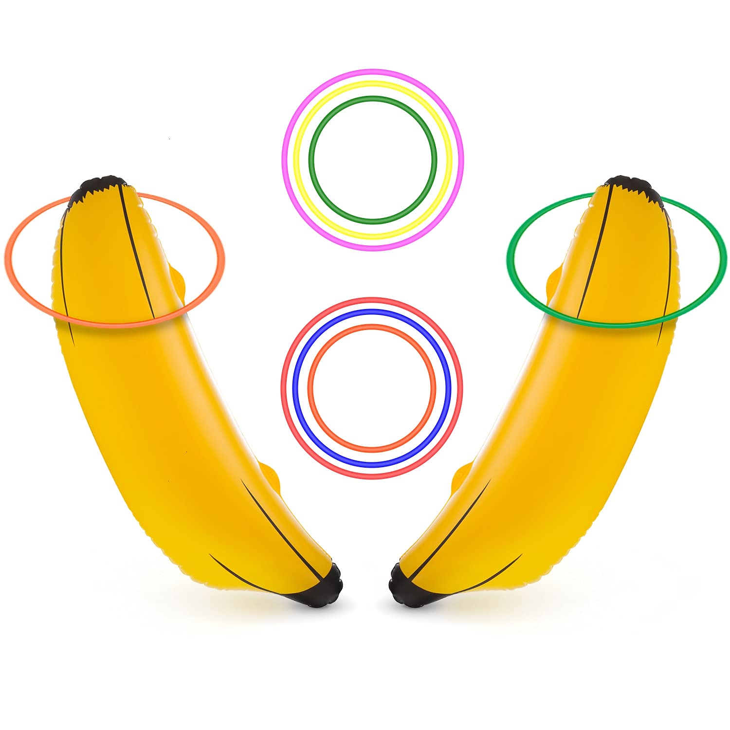 June Fox Inflatable Banana Ring Toss Game for Bachelorette Party, Bridal Shower Decorations for Engagement Party, Lingerie Party (2 Pieces 26" Bananas & 6 Pcs Toss Rings)