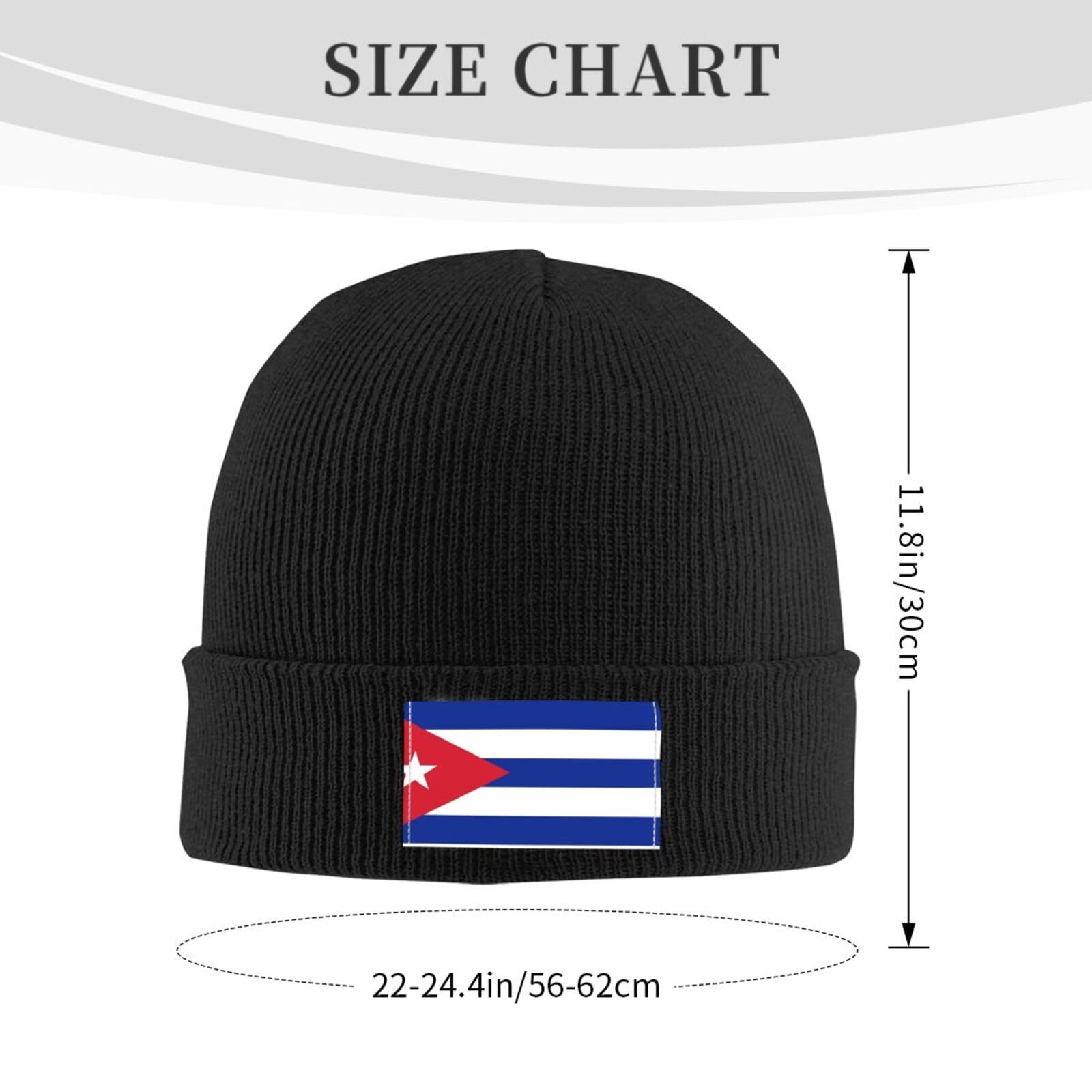 Cute Cuba Flag Knit Hat Soft Classic Stretchy Ski Beanie Cap Winter Cuban Warm Hats for Women Men Black