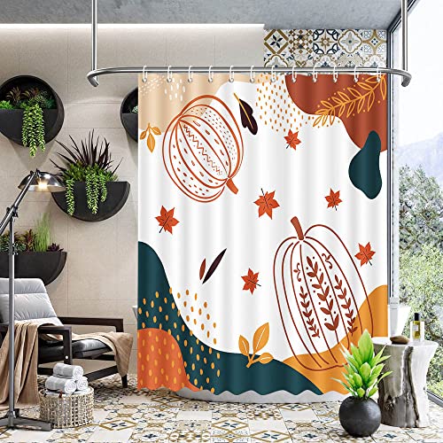 MEHOFOND 72x72 Inch Fall Shower Curtains for Bathroom Boho Pumpkin Shower Curtains Bohemia Bathroom Decor Mid Century Shower Curtain Waterproof and Machine Washable with 12 Hooks