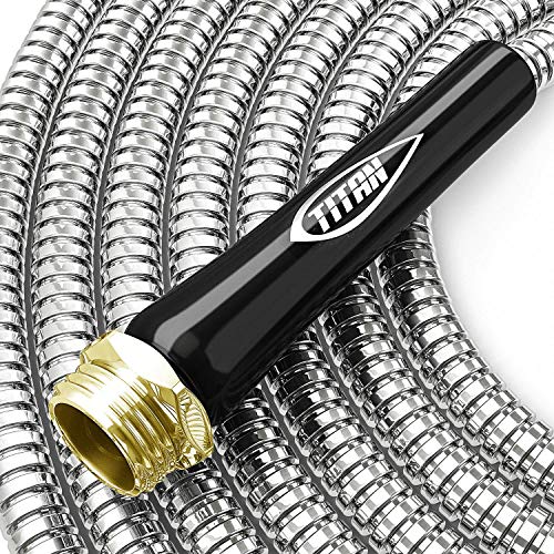 TITAN Garden Hose 9FT - 304 Stainless Steel Metal Water Hose, Flexible, Kink-Free, Lightweight, Durable, Crush Resistant Fittings, Easy to Coil, 500 PSI
