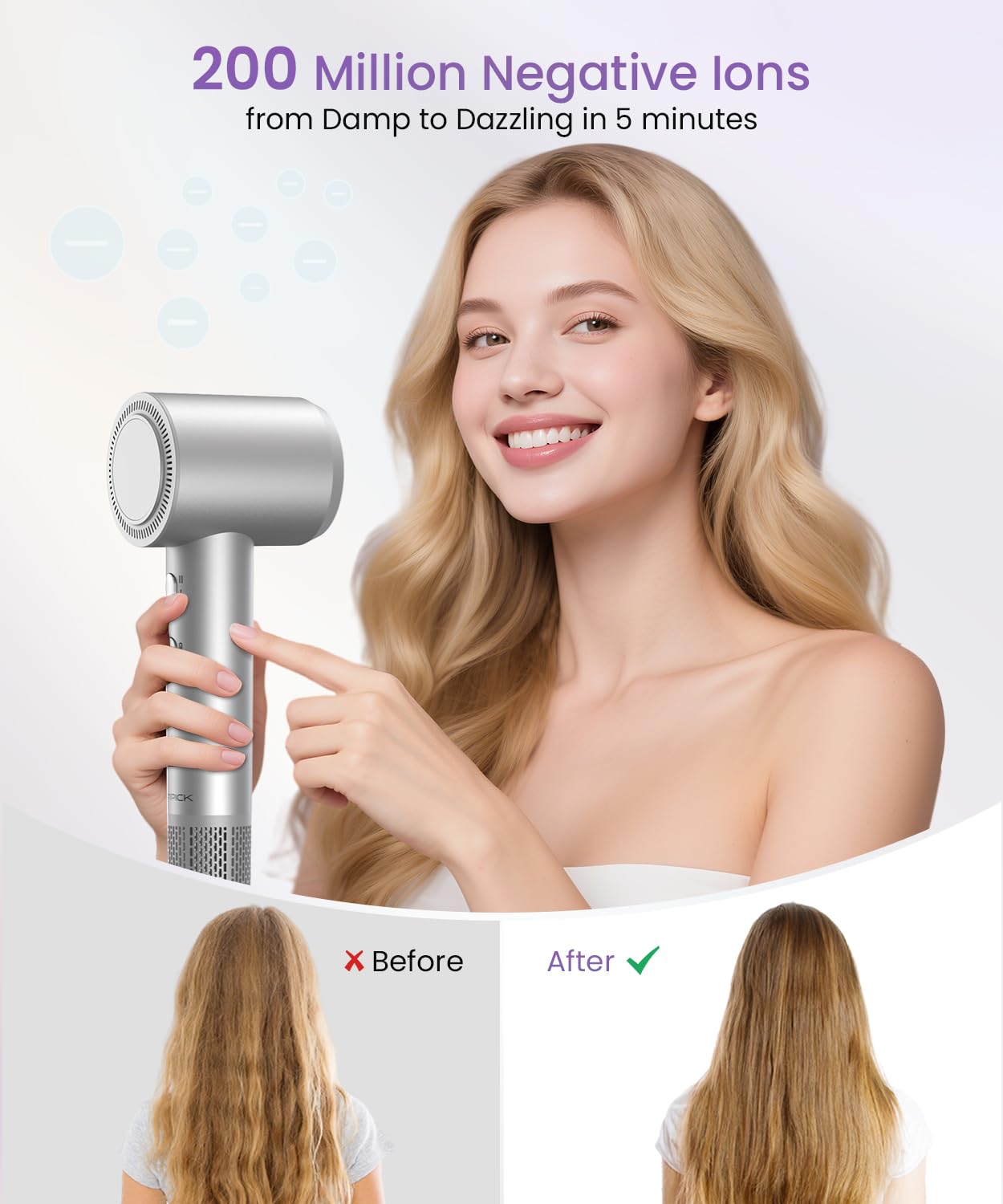 LAMPICK Hair Dryer, Ionic High Speed Blow Dryer with Diffuser Nozzle for Fast Drying, 2 Speeds & 4 Temps, Professional Compact Lightweight Hairdryer for Women Men Travel
