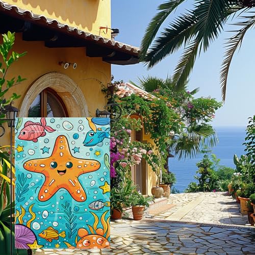 Summer Garden Flag, Starfish Garden Flag, Yard Home Decor Welcome Garden Flag, 12x18 Inch Double Sided Burlap, Outdoor Lawn Flag