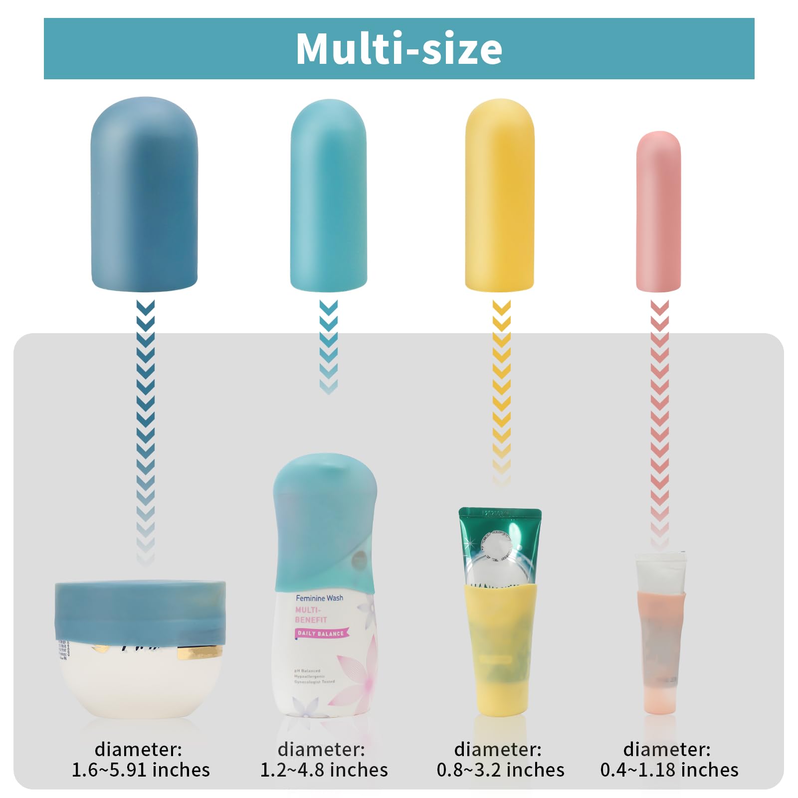 24 Pack Multi Sizes Silicone Bottle Covers, Travel Accessories Must Haves, Cruise Ship Essentials, Travel Size Toiletries,Travel Essentials for Women Men,Travel Gadgets, Elastic Sleeves for leak proof