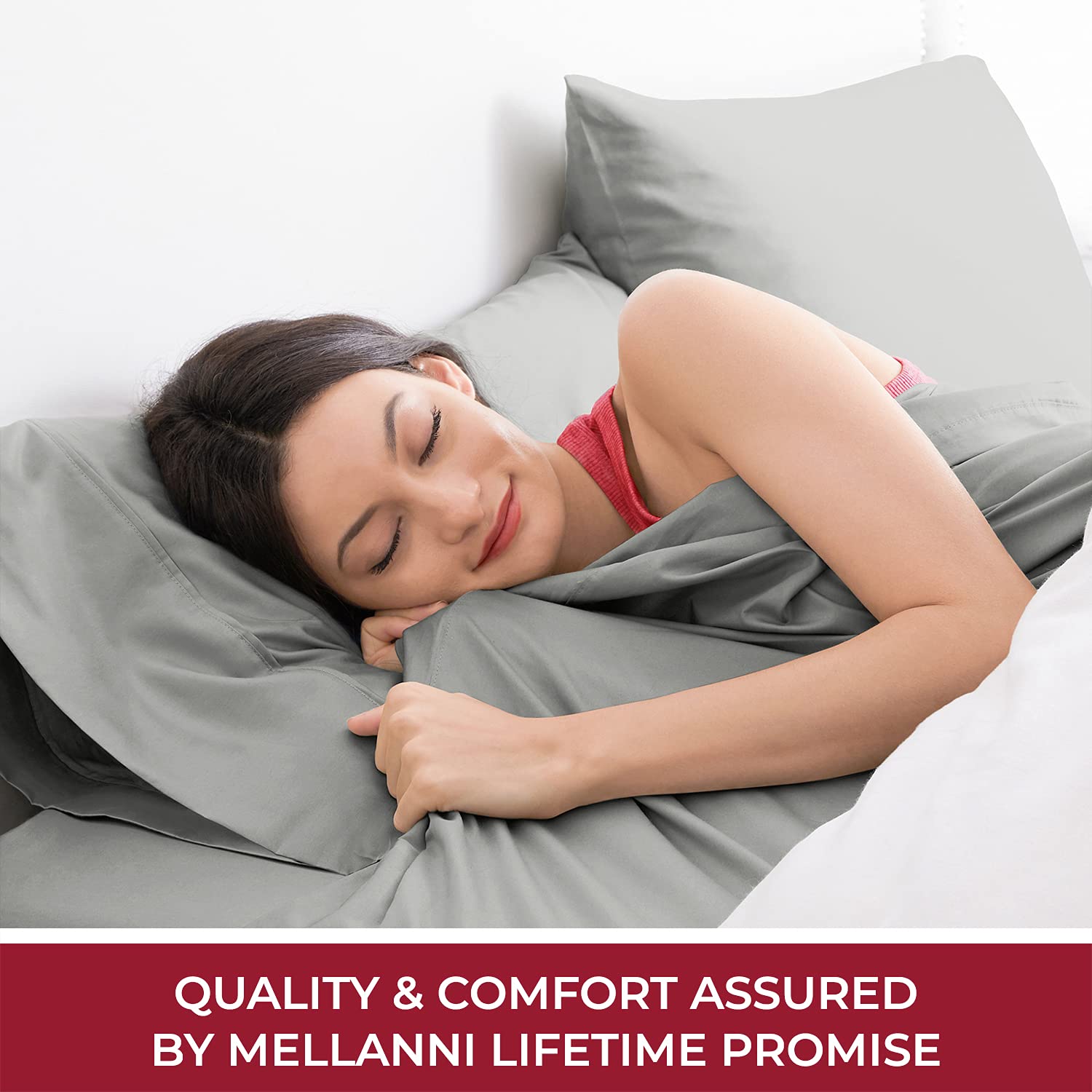 Mellanni 400 Thread Count Cotton Sateen Bedding Set - 4 Piece White Bed Sheets Set - Fits Mattresses up to 16" Deep - Cooling Sheet for Hot Sleepers (Queen, Light Gray)