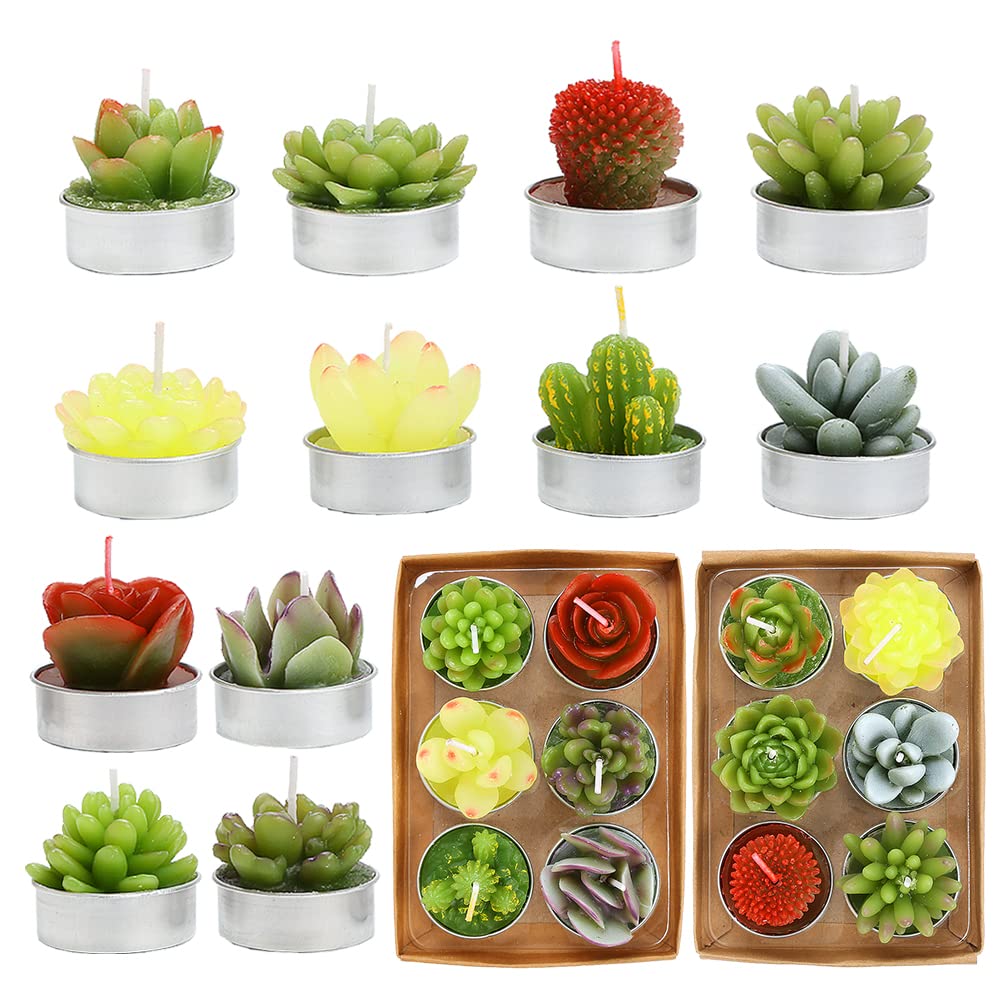 SSleng 12pcs Cactus Tealight Candles, Handmade Delicate Succulent Cactus Candles Perfect for Birthday Party ,Wedding, Spa, Home Decor