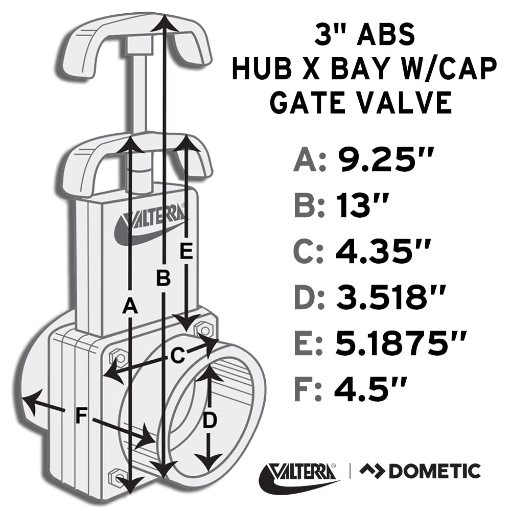 Valterra T50 3" Hub x 3" Bay with Cap Valve Assembly,Black
