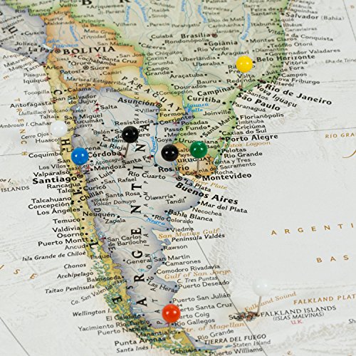 Craig Frames Wayfarer, Executive World Push Pin Travel Map, Distressed Dark Brown Frame and Pins, 24 by 36-Inch