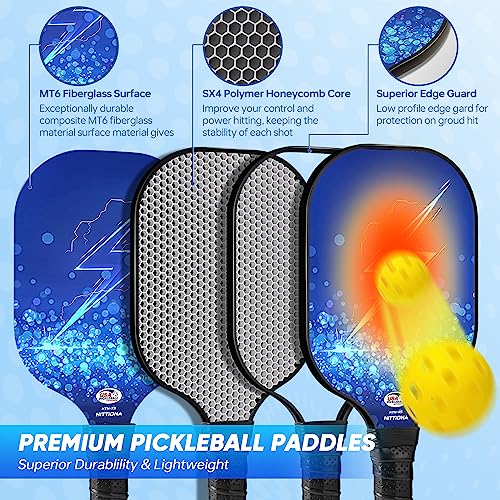 Pickleball Paddles Set of 2 - USAPA Approved Fiberglass Surface Cute Pickleball Paddles Set for Women, Anti-Slip Sweat-Absorbing Grip, 4 Pickleballs and 1 Carry Bag, Pickle Ball Paddle for Beginners