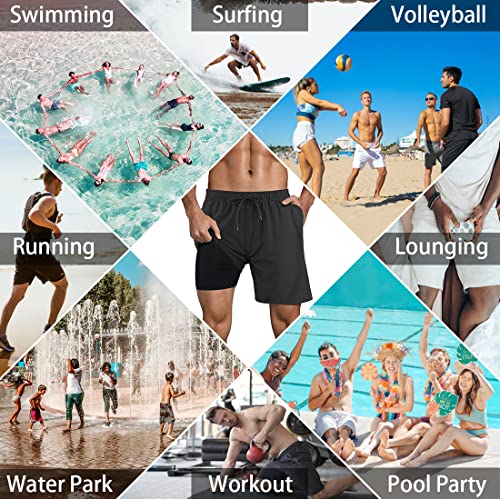 LUCOWEE Mens Swimming Trunks with Compression Liner Breathable Tech Lined Swim Shorts Zipper Pocket Shirt Loop Quick Dry UPF 50+ Stretchy 7 inch Inseam Bathing Suit Swimsuits Coconut Island Medium