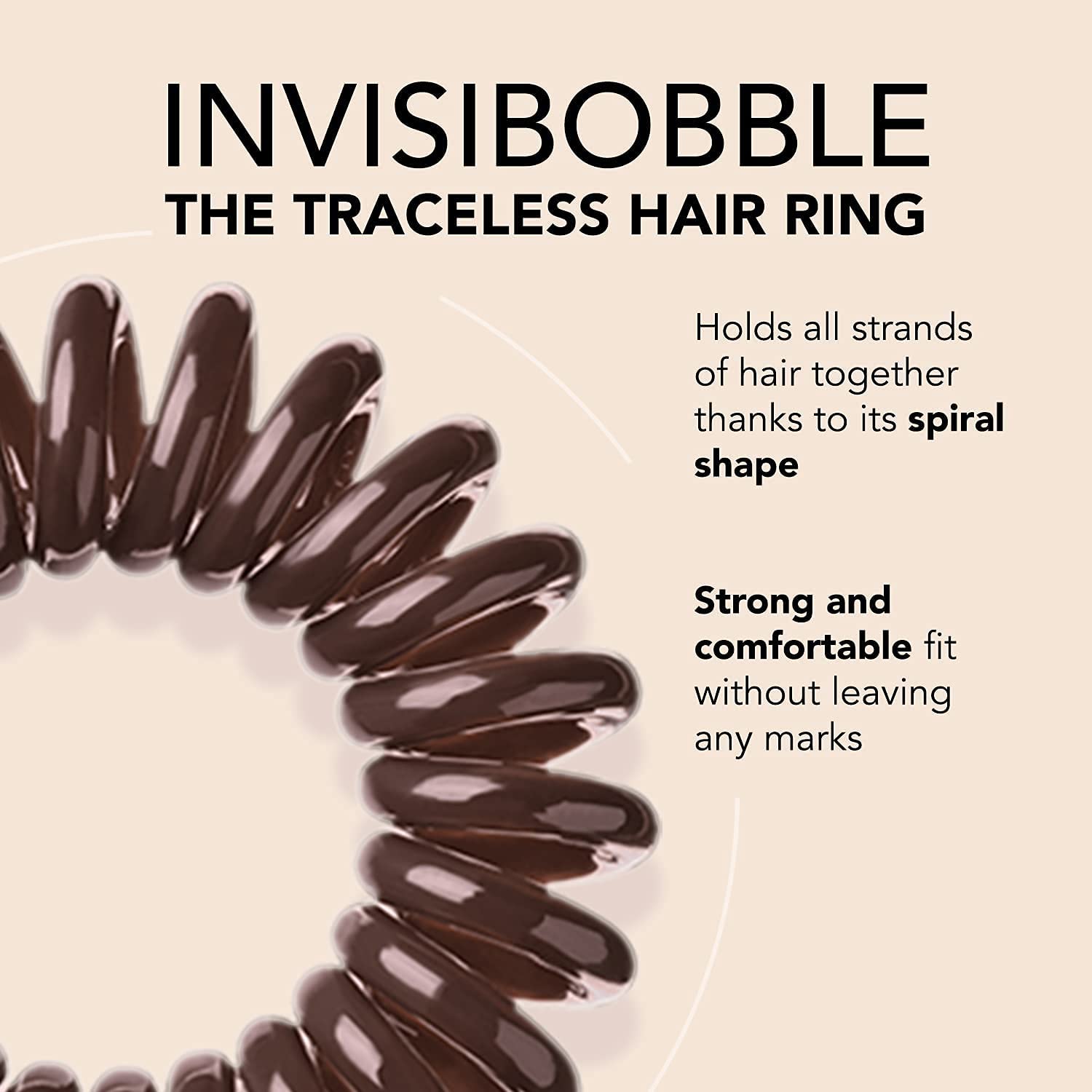 invisibobble Original Traceless Spiral Hair Ties With Strong Grip, Non-Soaking, Hair Accessories for Women- Pretzel Brown (Pack of 3)