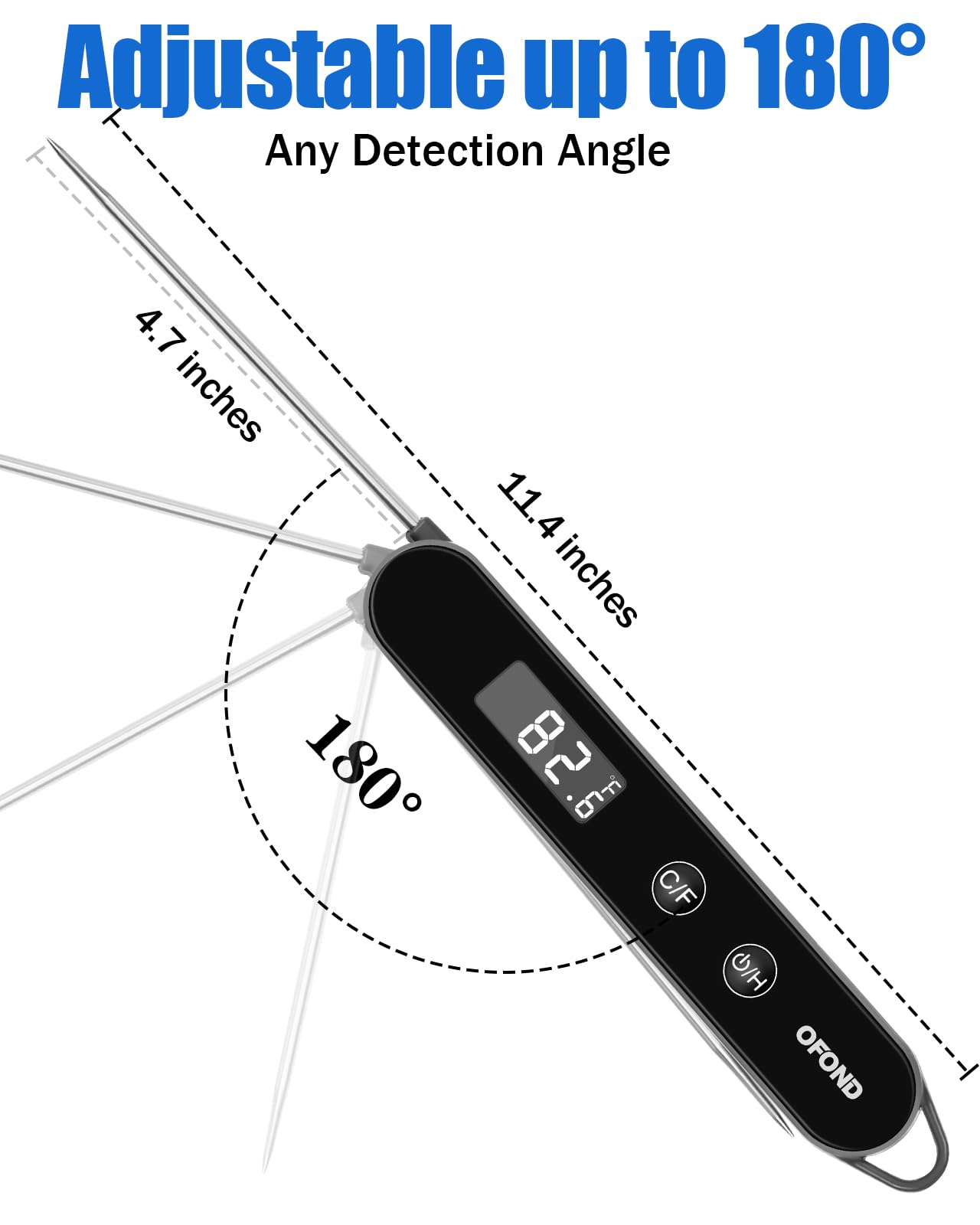 Digital Meat Thermometer for Grilling and Cooking,OFOND Instant Read Food Thermometer with AAA Battery,Backlight LCD,Folding Accurate Probe for Kitchen Outdoor BBQ,Store by Magnet and Hook