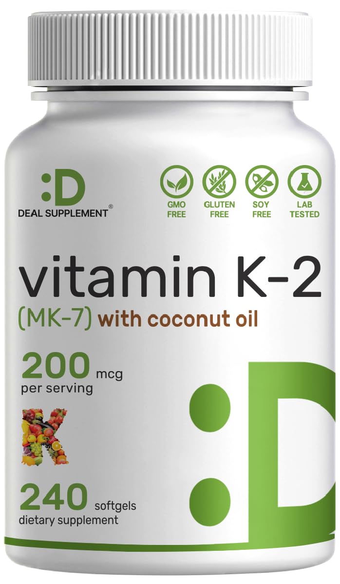 Vitamin K2 (MK-7) 200mcg, 240* Virgin Coconut Oil Softgels | Premium Menaquinone-7 Form