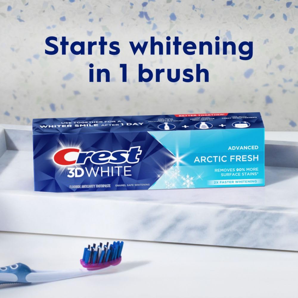 Crest 3D White Advanced Teeth Whitening Toothpaste, Arctic Fresh, 3.3 oz, Pack of 3