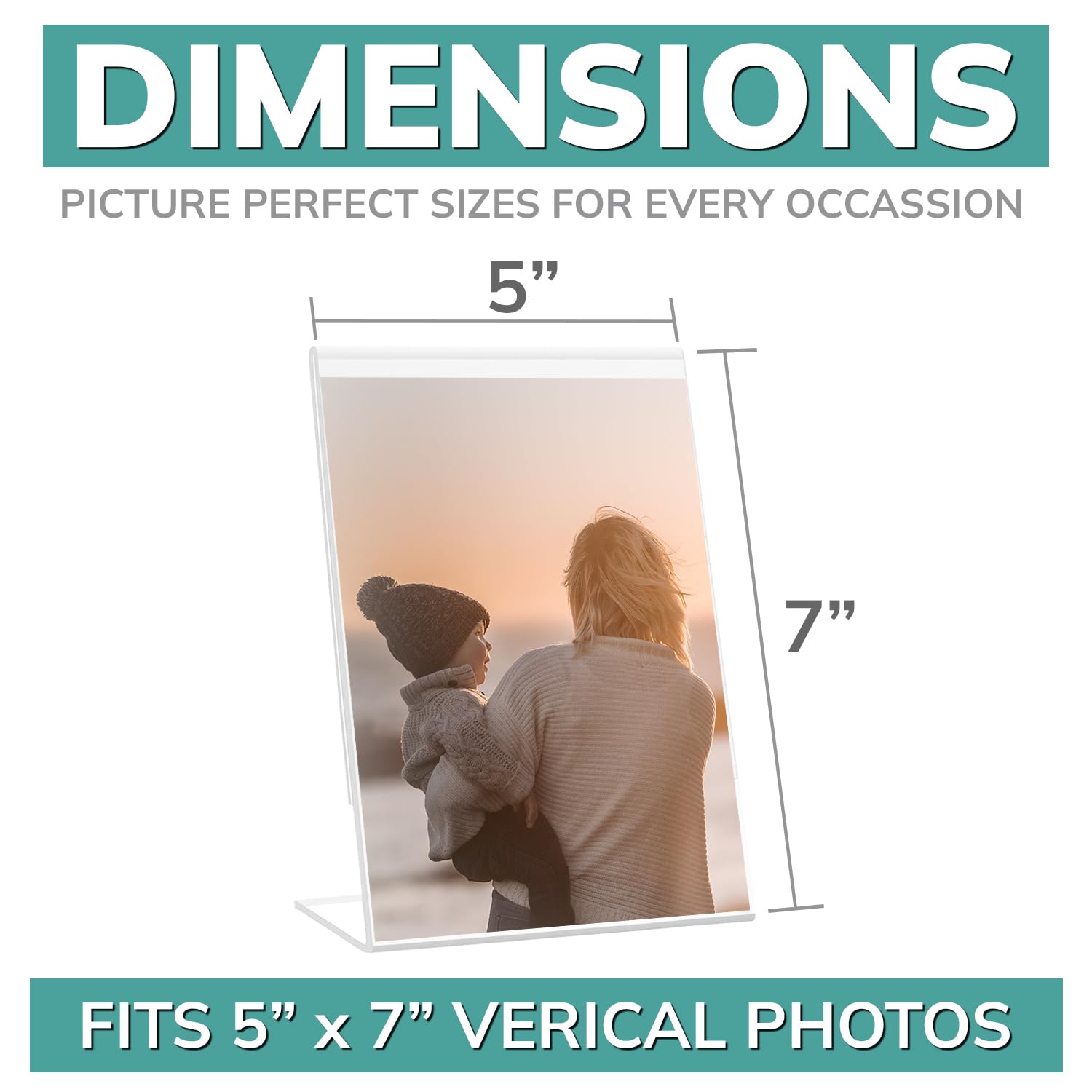 pbf 5x7 Acrylic Sign Holder | Vertical Slanted Sign Stand | Clear Picture Frame, Menu Table Top Display, Plastic Flyer Holder (6-Pack)