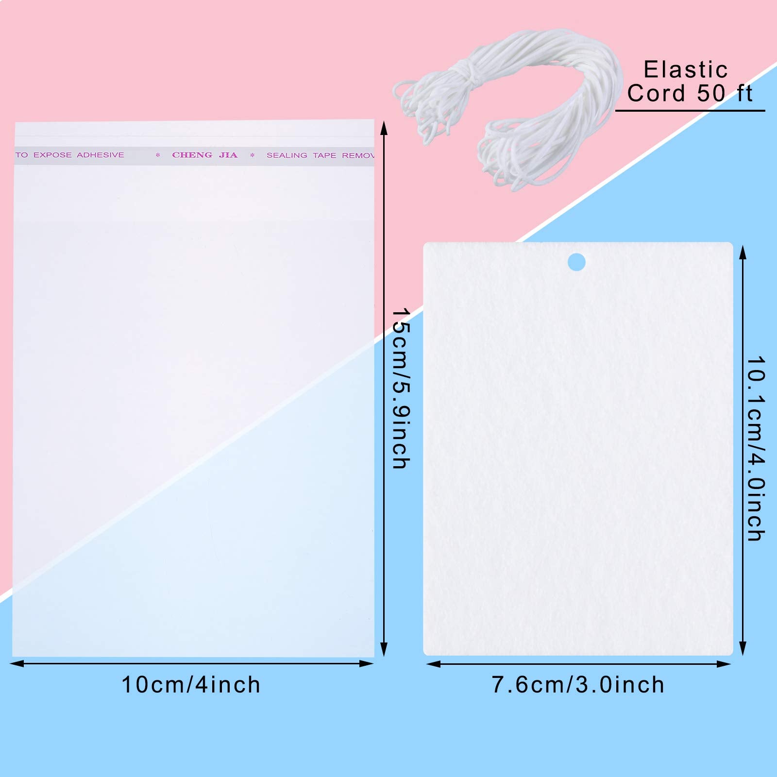 Maitys 100 Pieces Sublimation Air Fresheners Blanks Sheets DIY Felt Air Freshener Rectangle Fragrant Sheets with 100 Pieces Bags and Rope for Most Car Decoration
