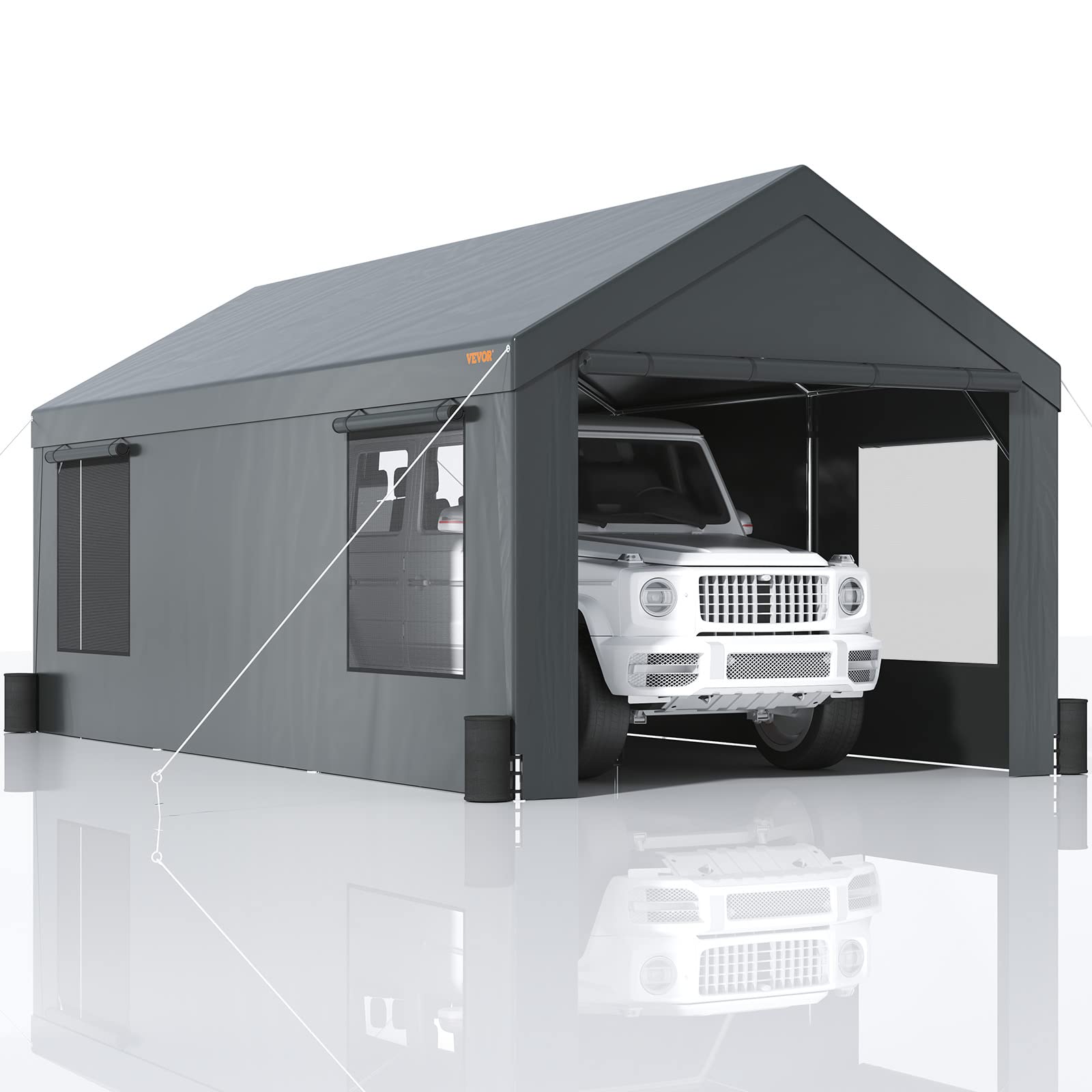 VEVOR Carport 10x20ft, Car Canopy Portable Garage, Heavy Duty Car Port with Roll-up Ventilated Windows & Removable Sidewalls, UV Resistant Waterproof All-Season Tarp for SUV, F150, Car, Truck, Boat