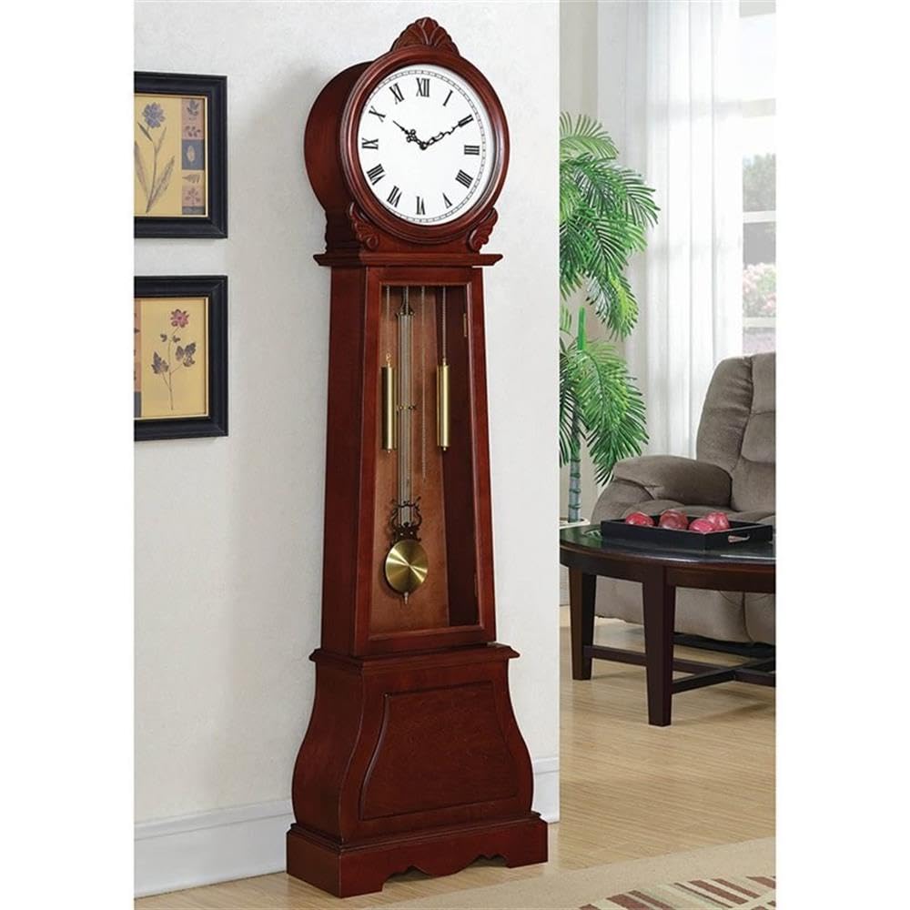 Coaster Home Furnishings Grandfather Clock with Chime Brown Red, 9"D x 20"W x 71.75"H