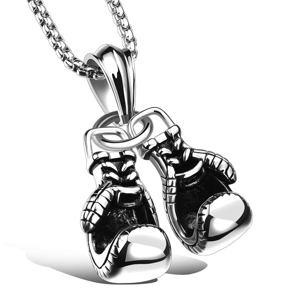 LXSSLY Silver Boxing Gloves Necklace,Punk Boxing Chain,Goth Boxing Glove Charm Pendant Necklace,Stainless Steel Necklace for Men Women Boys