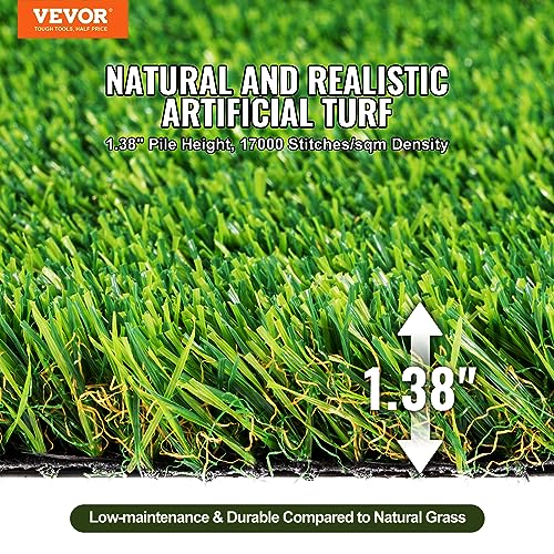 VEVOR Artifical Grass Turf, 3 x 5 ft Thick Grass Rug Indoor Outdoor, 1.38" Realistic Synthetic Grass Mat with Drainage Holes, Perfect for Patio Garden Lawn Home Backyard Dog Mats