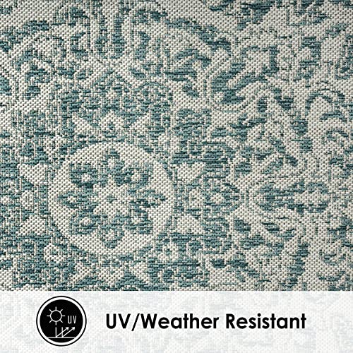 Nicole Miller New York Patio Country Azalea Transitional Medallion Indoor/Outdoor Area Rug, Blue/White, 5'2"x7'2"