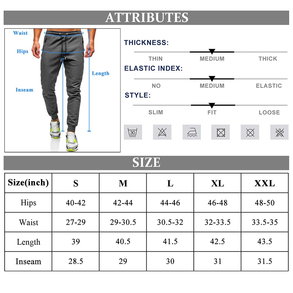 BUXKR Mens Casual Joggers Sweatpants for Jogging,Running or Athletic Activities,Dark Grey,L