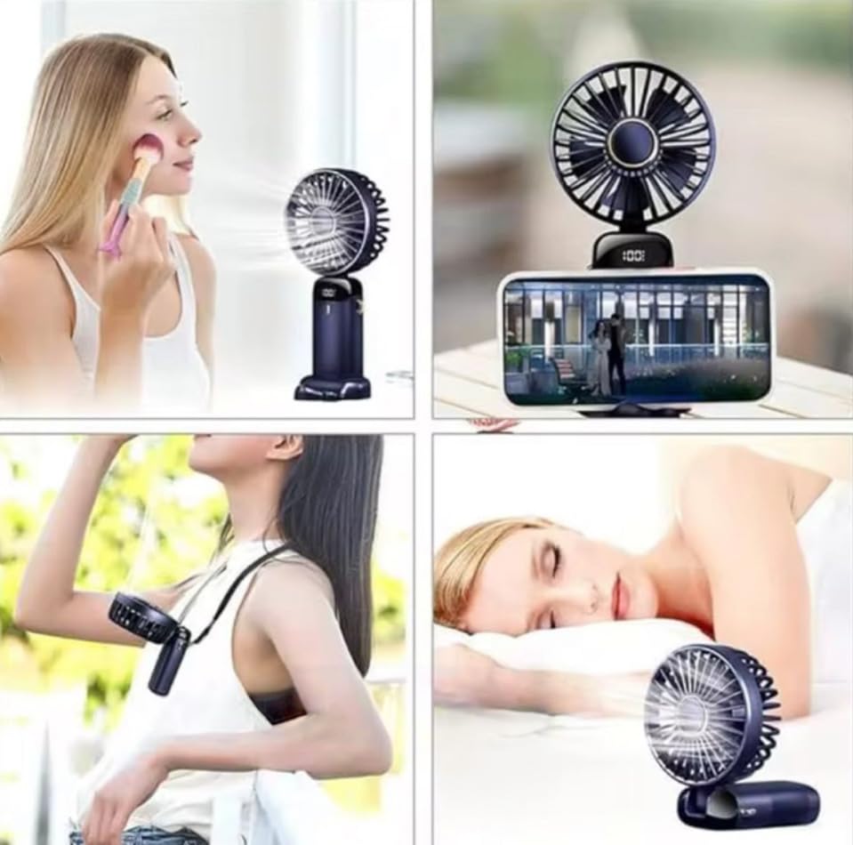 CasaCare Handheld Mini FAN with LED Display, USB Rechargeable Mini Cooling Device with 5 Speeds, Foldable Personal Cooler for Travel, Office, Outdoor, Makeup