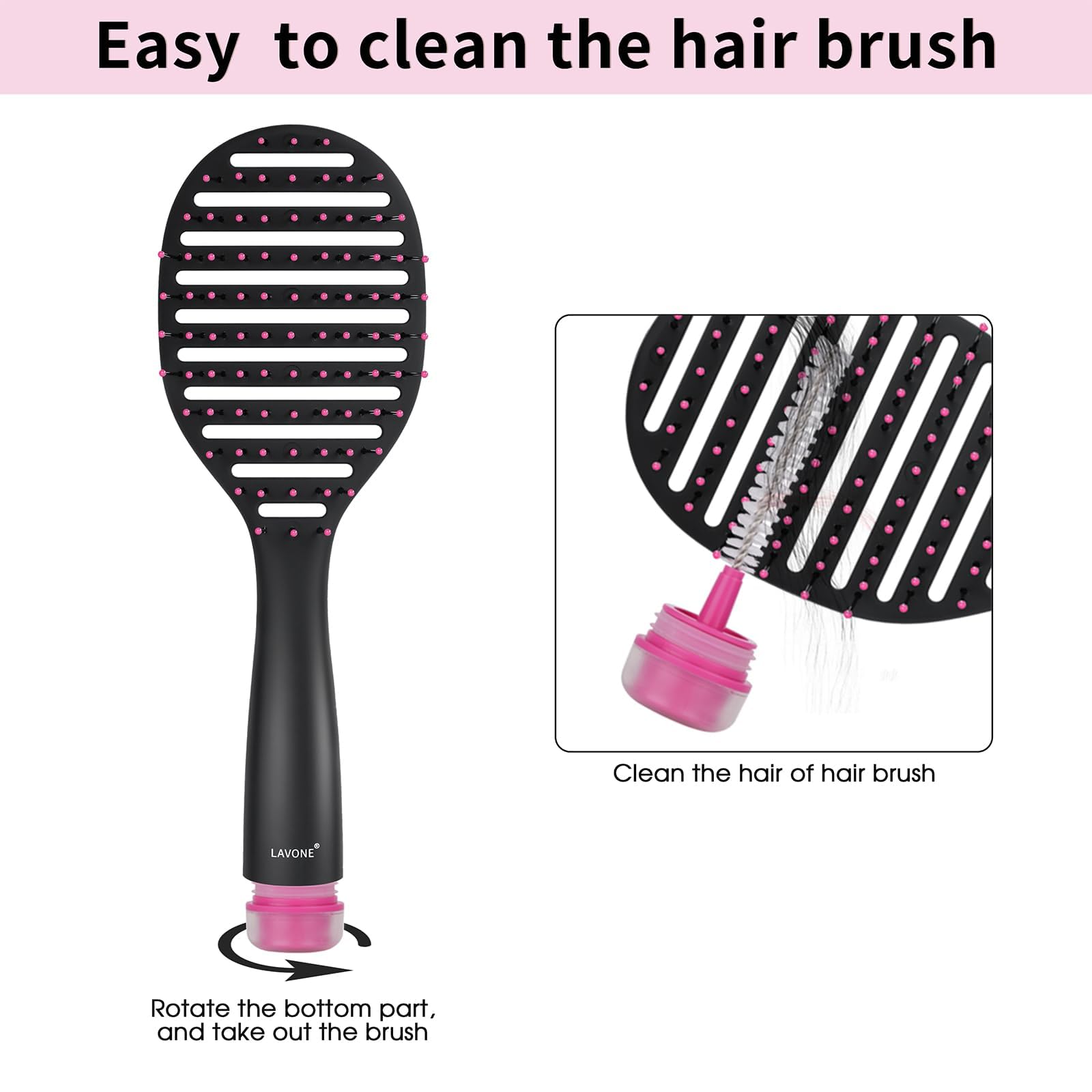 Hair Brush, Curved Vented Hairbrush Faster Blow Drying, Detangler Brush with a Built in Brush Cleaner, Hair Clips and Magnetic Holder, for women Men & Kids, Detangling Brush for All Hairs