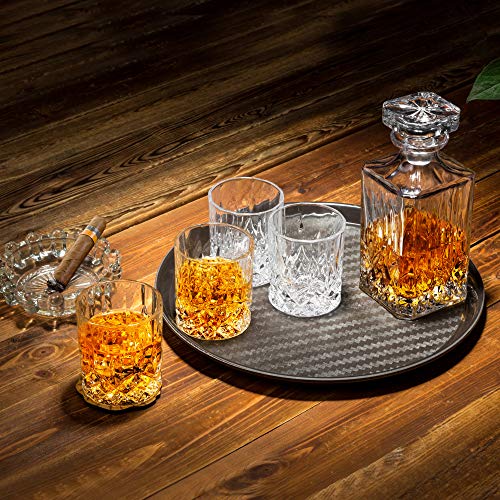 KANARS Whiskey Decanter And Glasses Set in Unique Gift Box - Original Crystal Liquor Decanter Set For Bourbon, Scotch, Vodka, Rum or Whisky, 5-Piece, Gifts for Men Dad