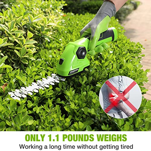 WORKPRO Cordless Grass Shear & Shrubbery Trimmer - 2 in 1 Handheld Hedge Trimmer 7.2V Electric Grass Cutter 2.0Ah Rechargeable Lithium-Ion Battery and USB Cable Included