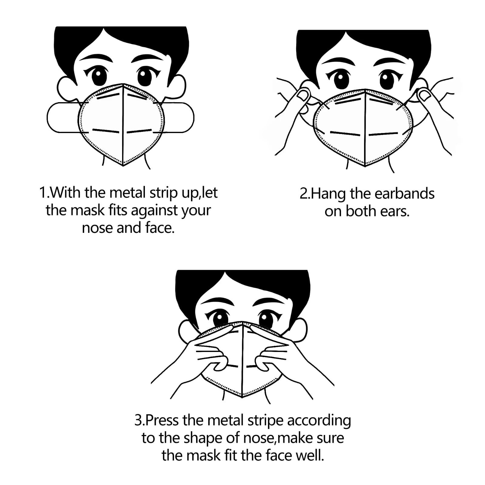 SDIW 50PCS KN95 Face Masks Black 5 Layer Cup Dust Safety Filter Efficiency≥95% with Elastic Ear Loops and Nose Bridge Clip Breathable Mask