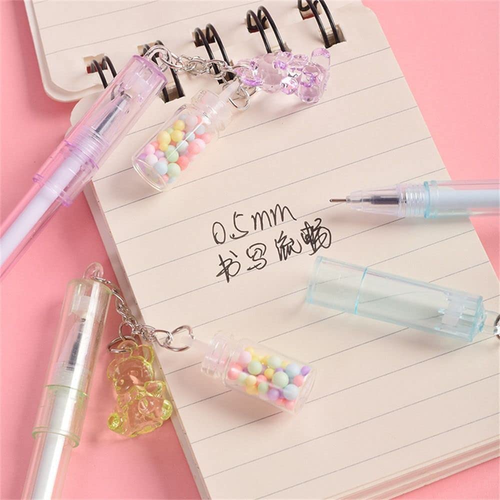 Gel Pen 1PC Pendant Pen Cute Drifting Bottle Bear Pendant Gel Pen Stationery Sweet Lovely Erasable Pen School Office Supplies(bear random 1pc)