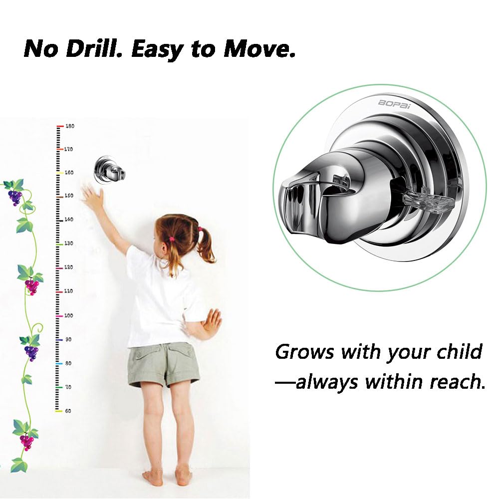 BOPai Suction Cup Shower Head Holder for Handheld Shower – No Drill, For Smooth Surfaces Only, Vertical Mount Only, Chrome