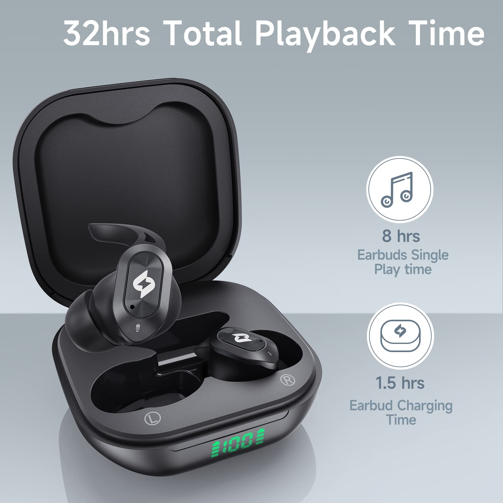 Wireless Earbuds Bluetooth Headphones with Wireless Charging Case 32H Playback LED Display in Ear Earphones Waterproof Ear buds Built in Mic Stereo Bass for iPhone Samsung Android Sport Workout Gym TV