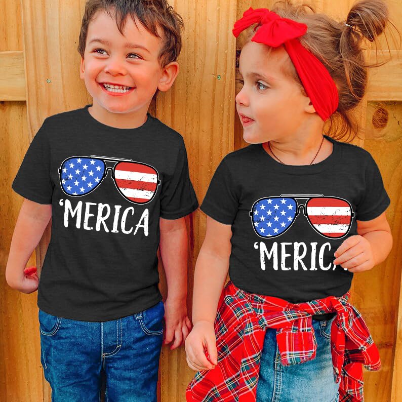 4th of July Shirts for Toddler Boys Girls Cool Sunglasses T-Shirt American Flag Tee Kids Short Sleeve Tops