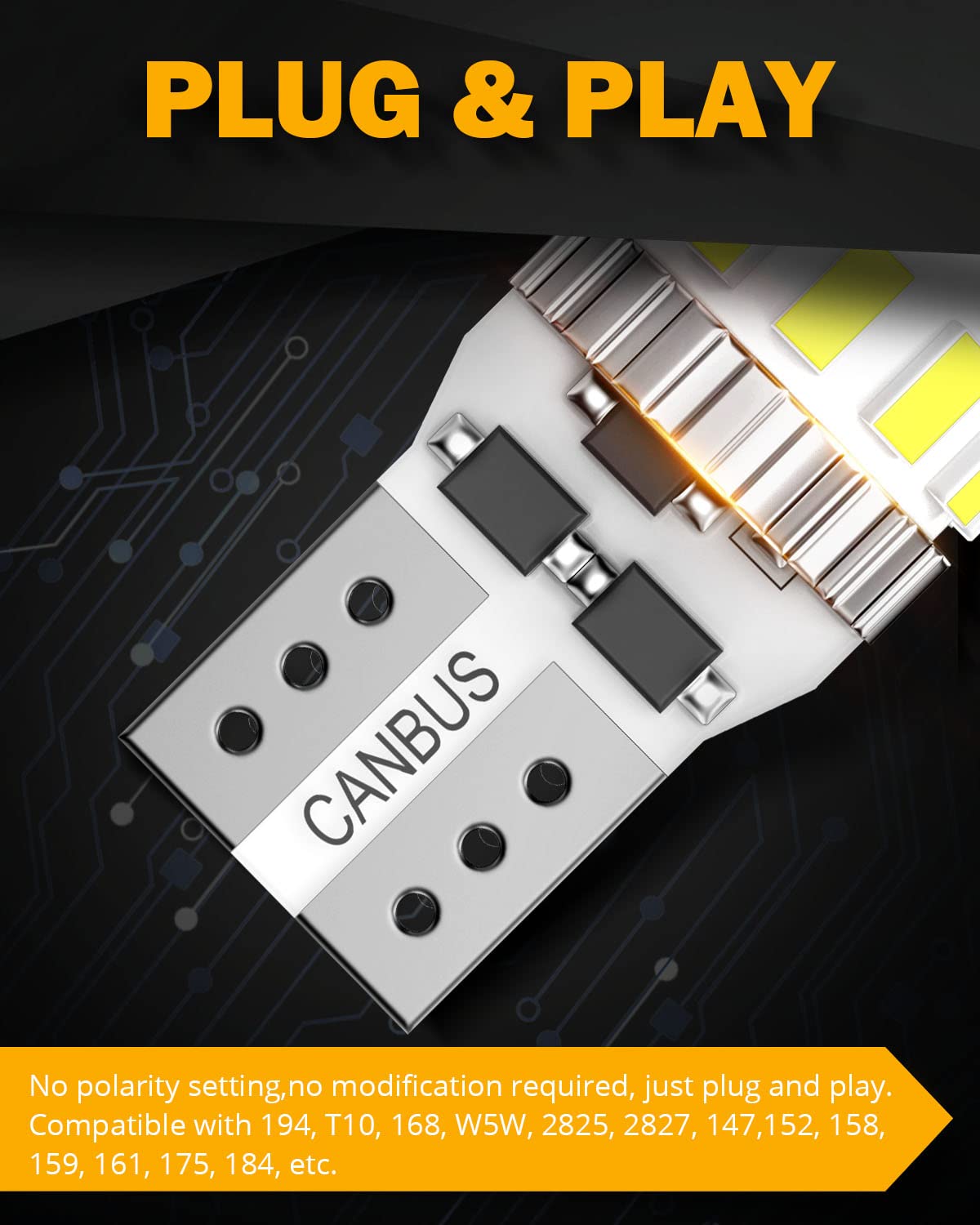 Auxbeam Upgraded 194 LED Bulbs White 10 PCS, 400% Brighter Canbus Error Free 168 2825 T10 W5W LED Light Bulbs for License Plate Lights Interior Lights Dome Map Light, 30-SMD