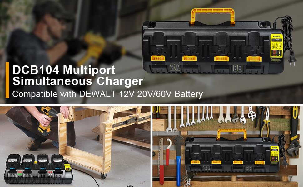 Lomrige DCB104 Battery Charger Station Replacement for Dewalt Battery Charger, Simultaneous Charging for 12V and 20V Max Battery, Compatible with DCB124 DCB126 DCB200 DCB205 DCB206 Black