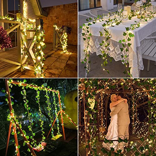 Brizled 2 Pack 33ft 100 LED Solar Fairy Lights with Artificial Ivy Leaves, Solar Plant Vine Lights, Outdoor Vine String Lights, Hanging Ivy Lights for Camping Party Garden Yard Fences Walls Windows