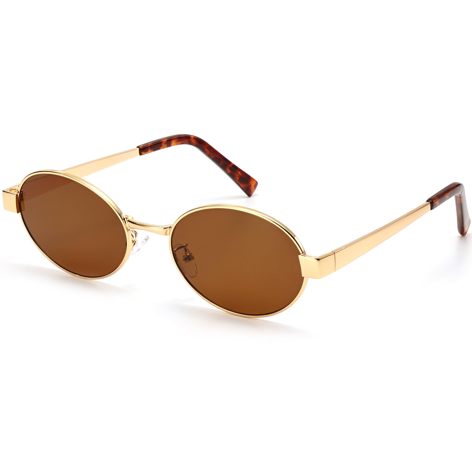 hnbliv Retro Oval Sunglasses for Women Men Shade UV400 Protection Trendy Glod Frame