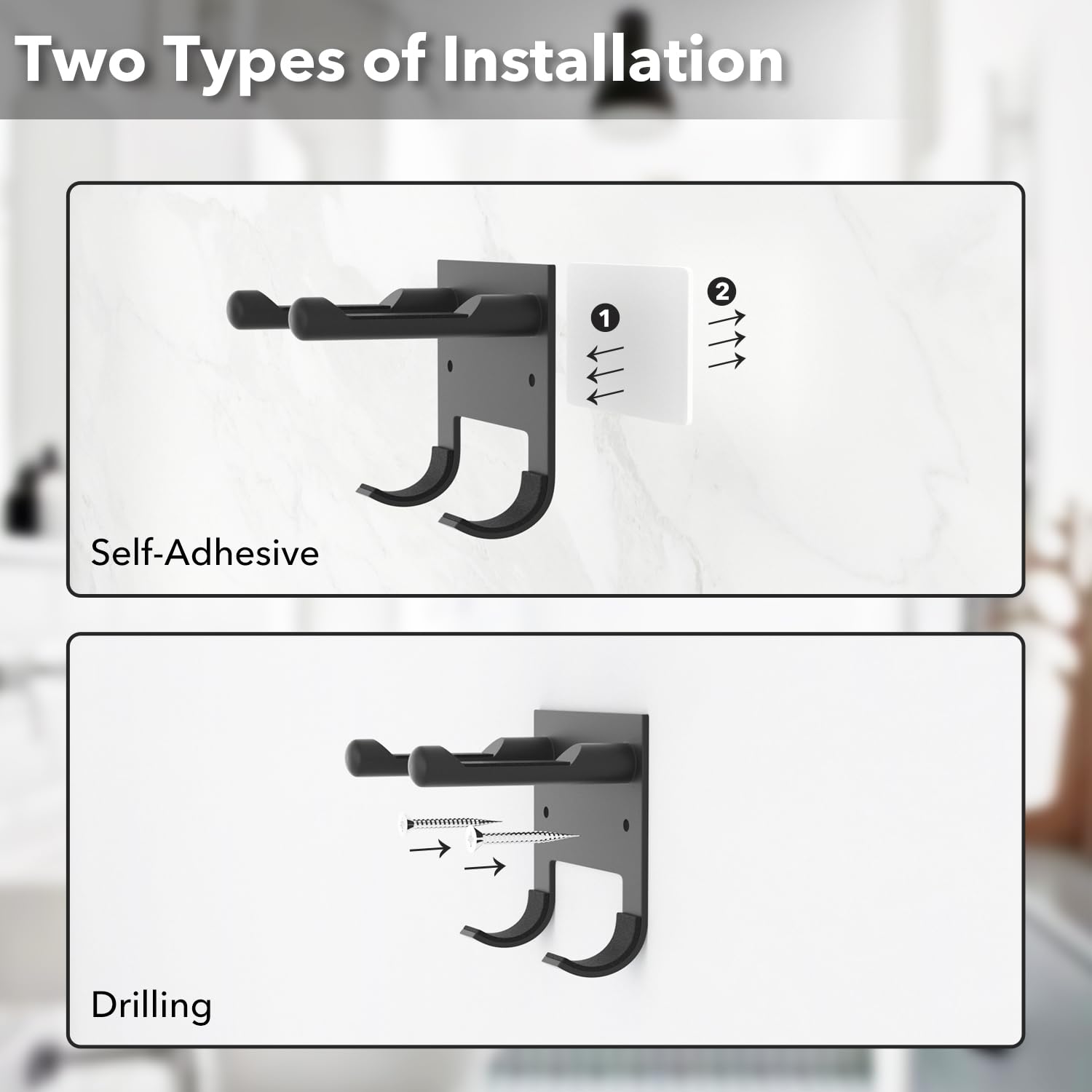 Hair Dryer Holder for Supersonic, with 4 Ring for Attachments Accessory Storage, with Wire Organization, Non-Slip Eva Protector, Black, Wall Mounted, Adhesive/Drilling