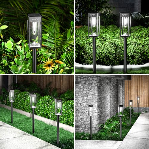 ALFIOT Solar Pathway Lights Outdoor,Bright Solar Lights Outdoor,IP65 Waterproof Solar Garden Lights Solar Powered Landscape Lighting for Yard Patio Walkway Driveway Pathway (Cool White, 4pack)