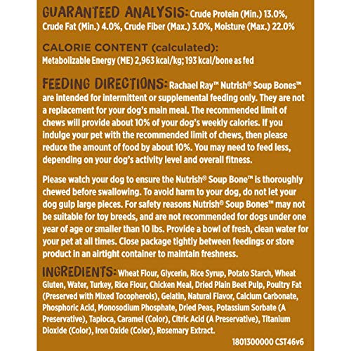 Rachael Ray Nutrish Soup Bones Dog Treats, Turkey & Rice Flavor, 11 Bones, Beige (071190048219)