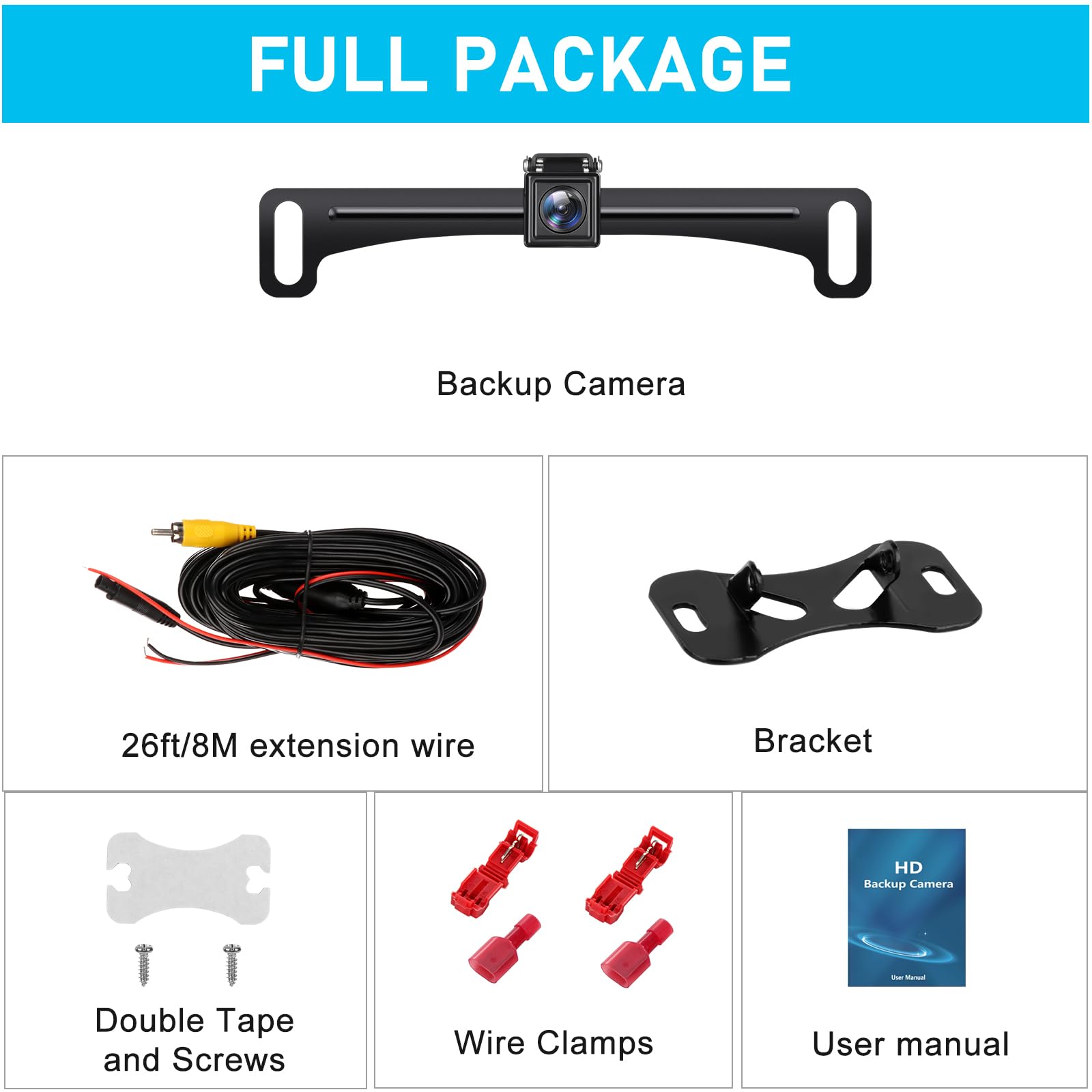 GLK Backup Camera HD Rear View License Plate Backup Camera Reverse Camera for 12V Pickup Truck Car SUV,with Night Vision Wide Angle IP69K Waterproof, Full Metal Housing